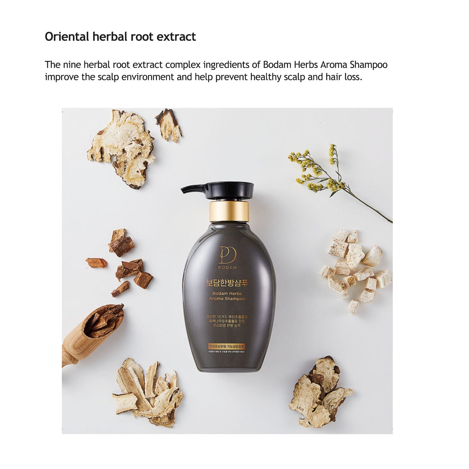 BODAM Herbs Aroma Shampoo , All natural ingredients Korean Herbal non-irritating, weakly acidic pH 5.5 hair loss relief functional shampoo